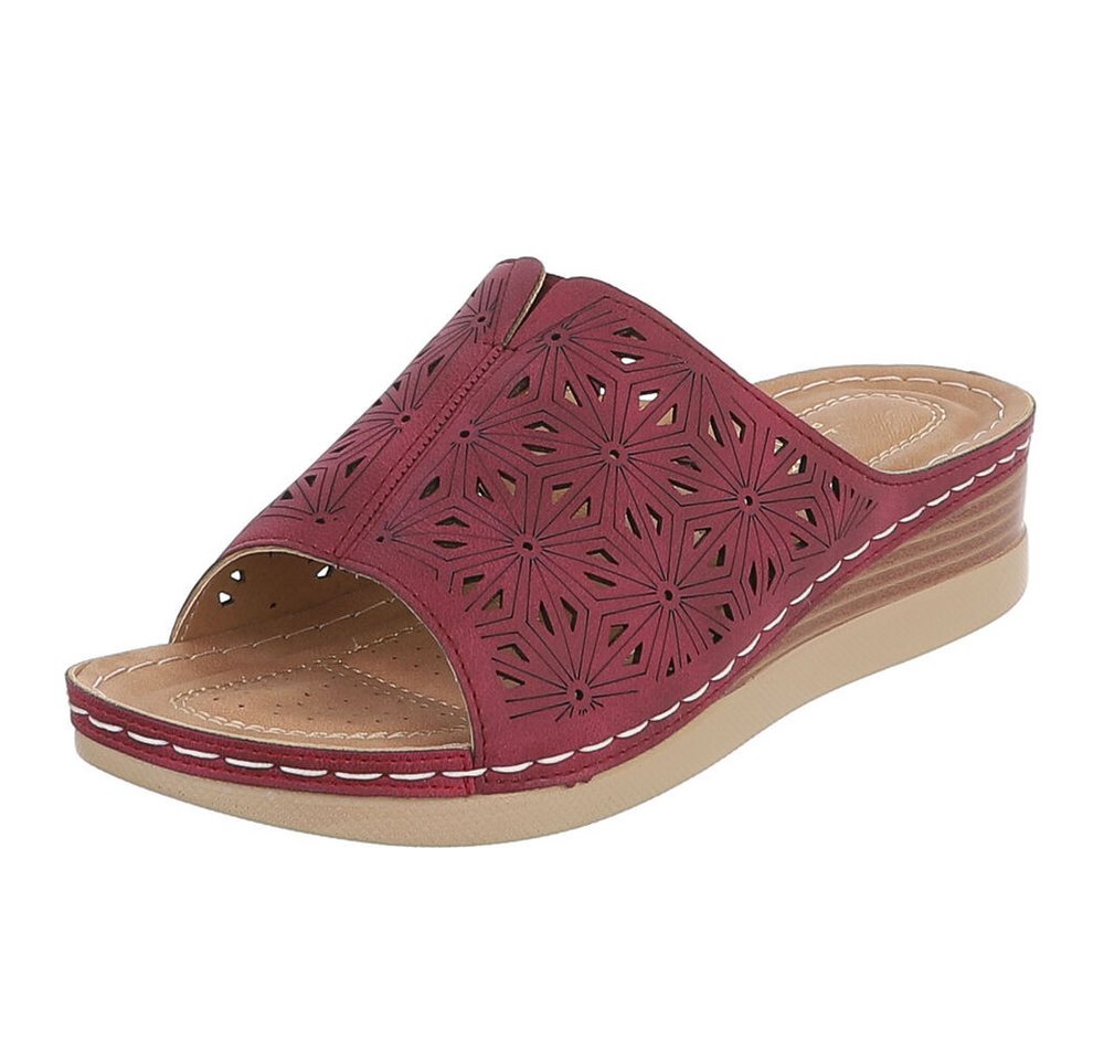 Ital-Design Damen Pantolette mit Lochprägung und Keilsohle Pantolette (91849300) Keilabsatz/Wedge Keilsandaletten in Bordeaux