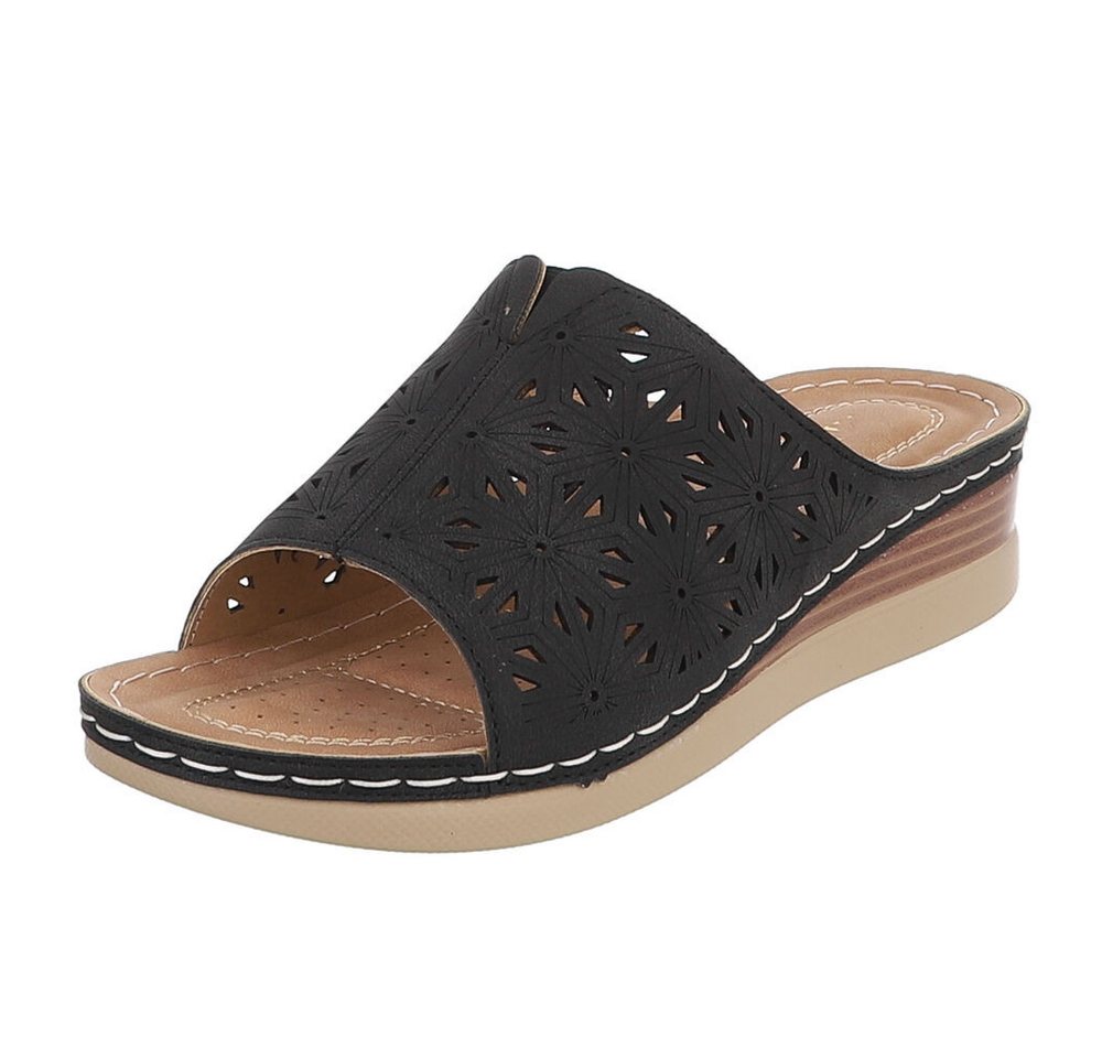 Ital-Design Damen Pantolette mit Lochprägung und Keilsohle Pantolette (91849309) Keilabsatz/Wedge Keilsandaletten in Schwarz