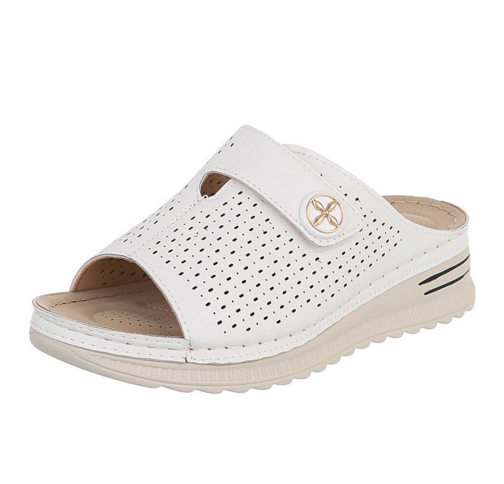 Ital-Design Damen Pantolette mit Lochung und Schmuckdetail Plateausandaletten (91849154) Keilabsatz/Wedge Keilsandaletten in Weiß
