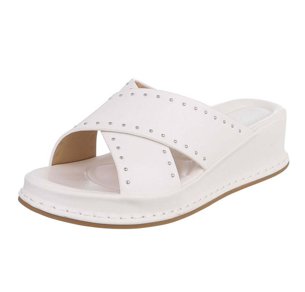 Ital-Design Damen Pantolette mit Nieten und Keilsohle Plateausandaletten (91971060) Keilabsatz/Wedge Keilsandaletten in Weiß