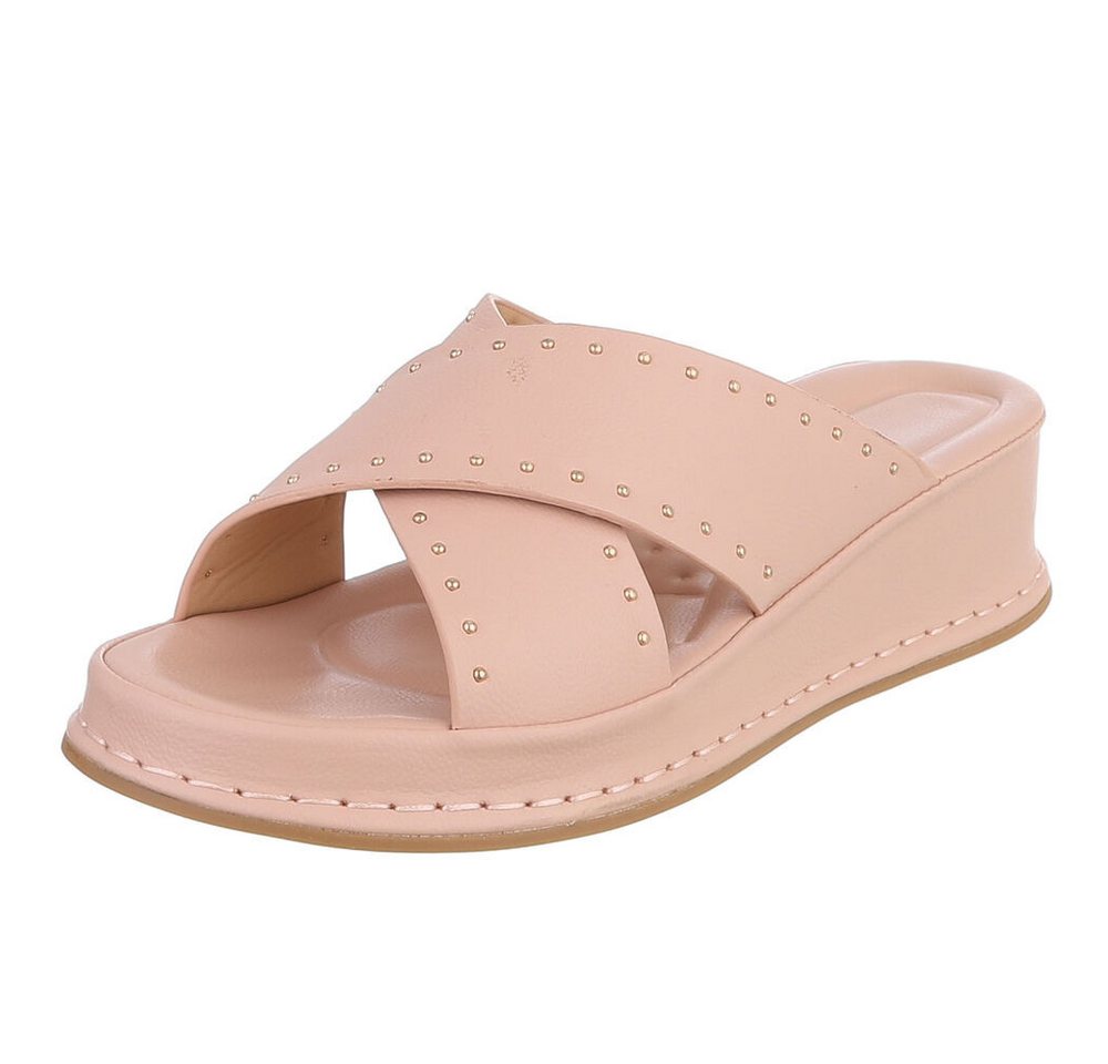 Ital-Design Damen Pantolette mit Nieten und Keilsohle Plateausandaletten (91971066) Keilabsatz/Wedge Keilsandaletten in Altrosa