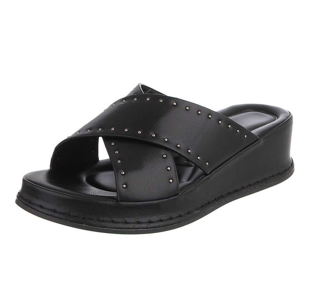 Ital-Design Damen Pantolette mit Nieten und Keilsohle Plateausandaletten (91971072) Keilabsatz/Wedge Keilsandaletten in Schwarz