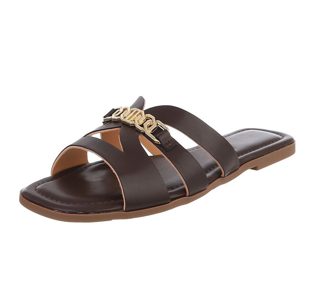Ital-Design Damen Pantolette mit Schmuckdetail und Komfortsohle Pantolette (91970858) Blockabsatz Pantoletten in Braun