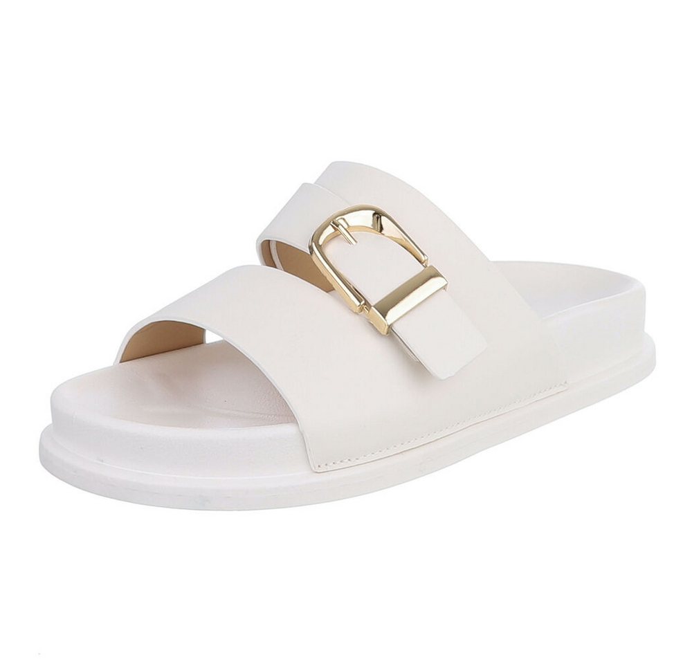 Ital-Design Damen Pantolette mit Schnalle, bequem und modern Pantolette (91971083) Flach Pantoletten in Weiß