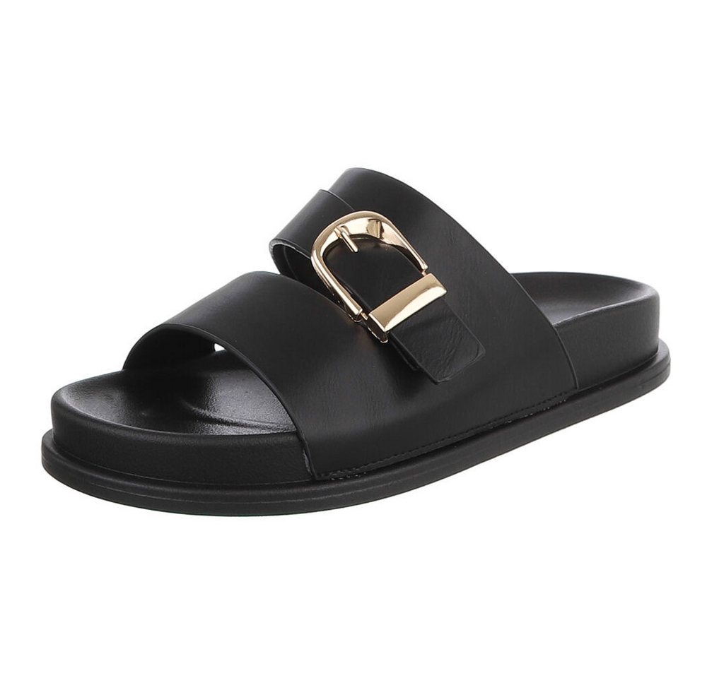 Ital-Design Damen Pantolette mit Schnalle, bequem und modern Pantolette (91971096) Flach Pantoletten in Schwarz