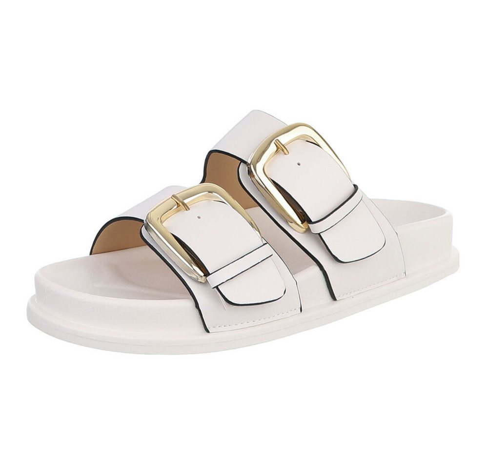 Ital-Design Damen Pantolette mit Schnallen und Fußbett Pantolette (91971018) Flach Pantoletten in Weiß