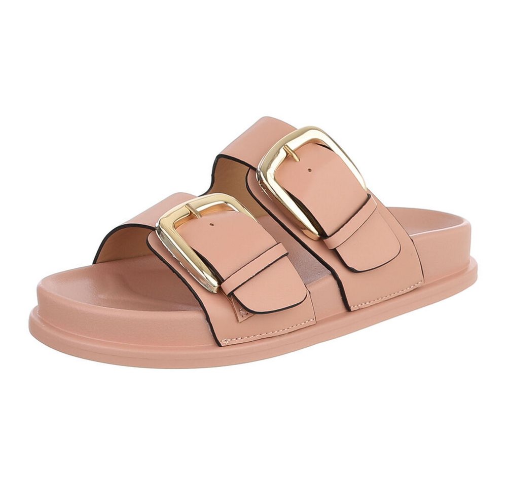 Ital-Design Damen Pantolette mit Schnallen und Fußbett Pantolette (91971025) Flach Pantoletten in Altrosa