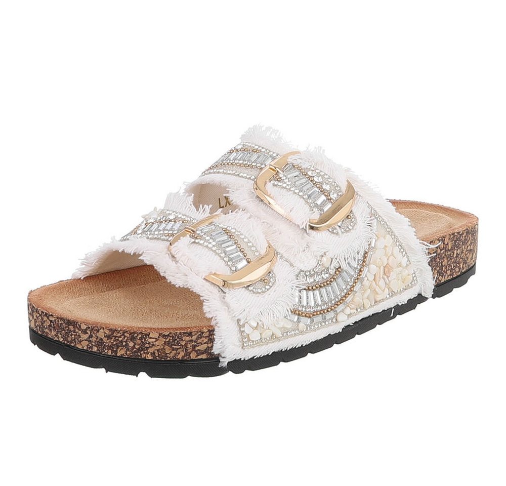 Ital-Design Damen Pantolette mit Schnallen und Komfortfußbett Pantolette (91742233) Flach Pantoletten in Weiß