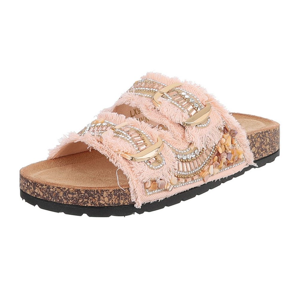 Ital-Design Damen Pantolette mit Schnallen und Komfortfußbett Pantolette (91742237) Flach Pantoletten in Hellrosa