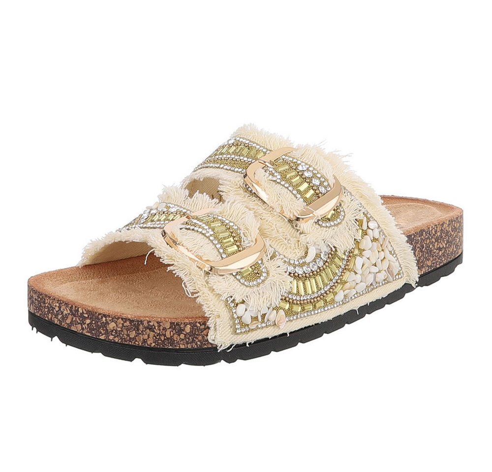 Ital-Design Damen Pantolette mit Schnallen und Komfortfußbett Pantolette (91742242) Flach Pantoletten in Gold