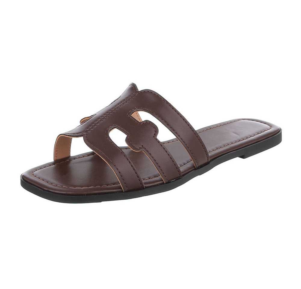 Ital-Design Damen Pantoletten mit Cut-out-Design, flach Pantolette (91970935) Blockabsatz Pantoletten in Braun