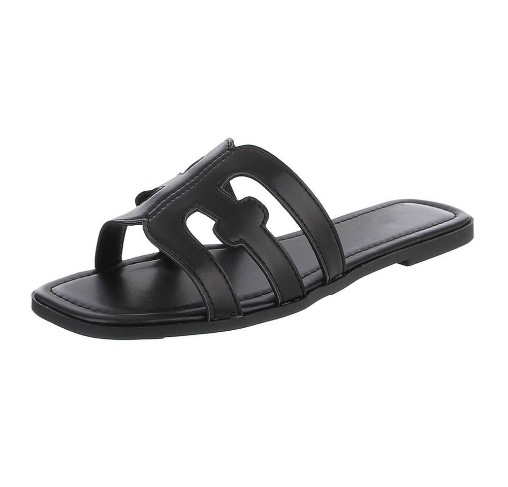 Ital-Design Damen Pantoletten mit Cut-out-Design, flach Pantolette (91970940) Blockabsatz Pantoletten in Schwarz