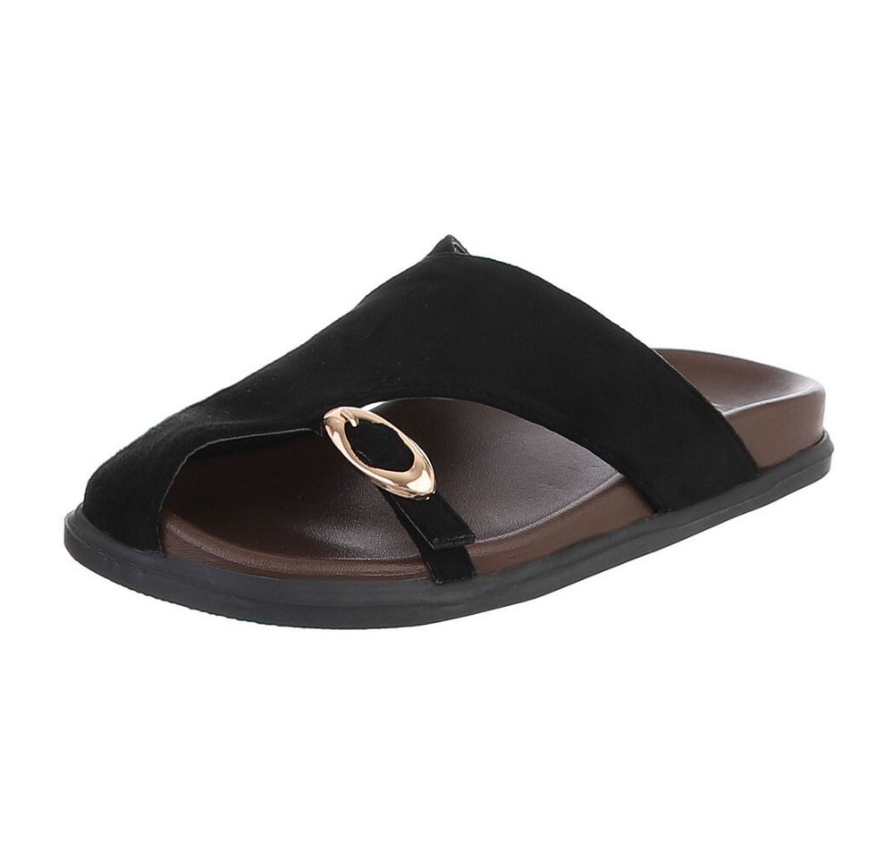 Ital-Design Damen Pantoletten mit Metallschließe & Komfortsohle Pantolette (91849013) Flach Pantoletten in Schwarz