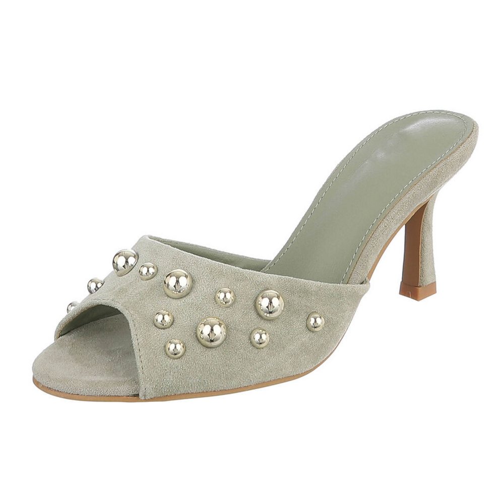 Ital-Design Damen Pantoletten Pumps mit Nieten und Stilettoabsatz Pantolette (91742659) Pfennig-/Stilettoabsatz Sandalen & Sandaletten in Hellgrün