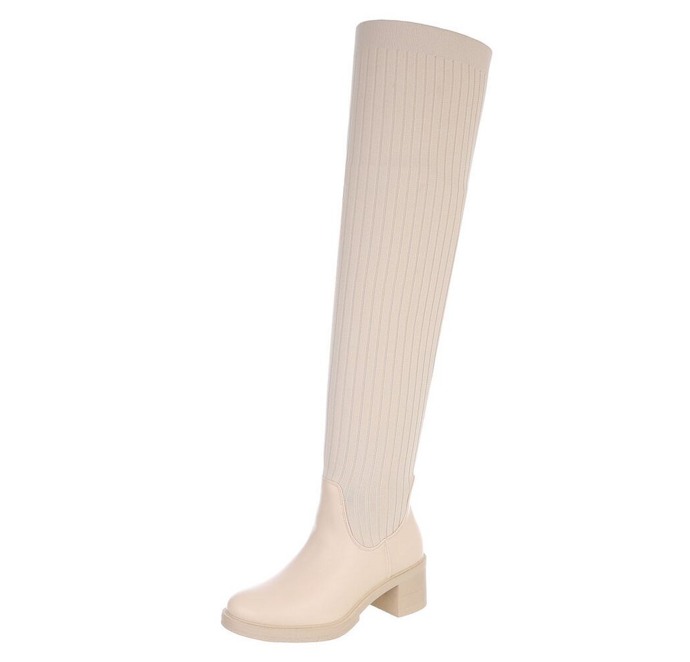 Ital-Design Damen Party & Clubwear Overkneestiefel (87108657) Blockabsatz Overknees in Beige