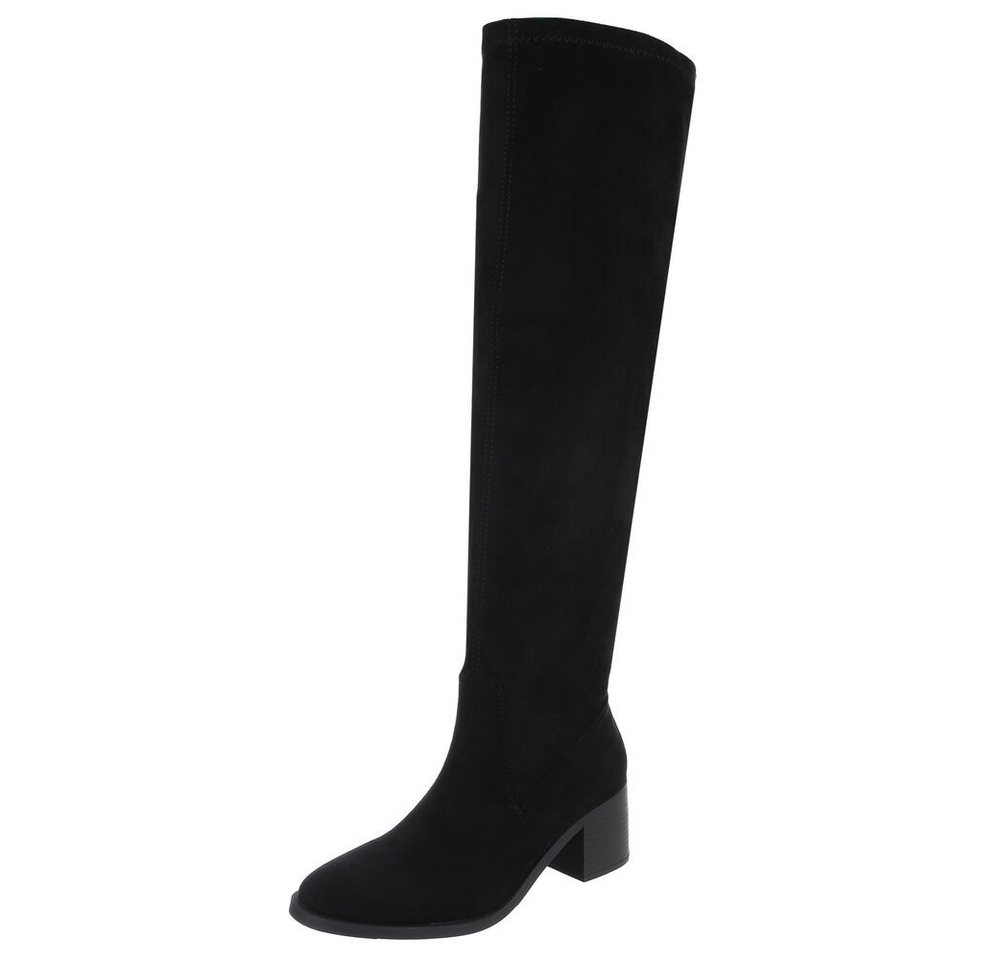 Ital-Design Damen Party & Clubwear Overkneestiefel (88489505) Blockabsatz Stiefel in Schwarz