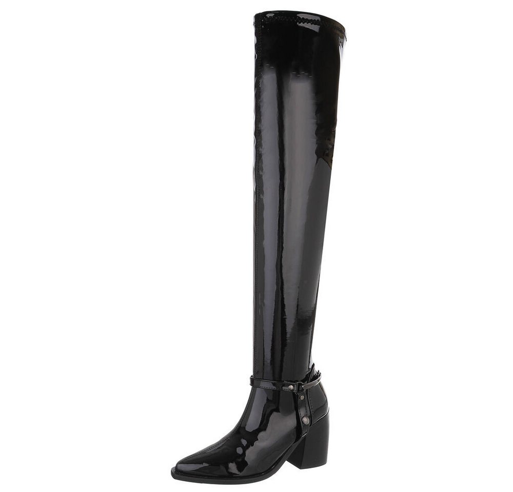 Ital-Design Damen Party & Clubwear Overkneestiefel (88671793) Blockabsatz Stiefel in Schwarz