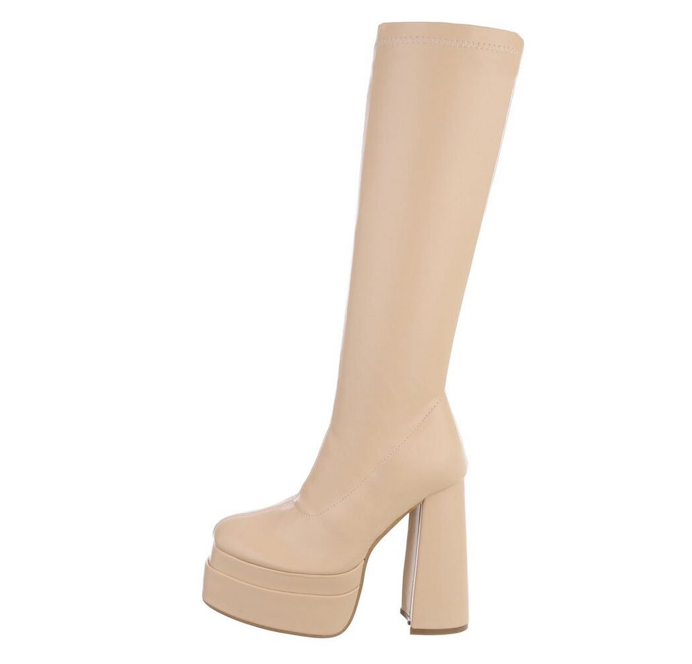 Ital-Design Damen Party & Clubwear Plateaustiefel (81409638) Blockabsatz High-Heel Stiefel in Beige