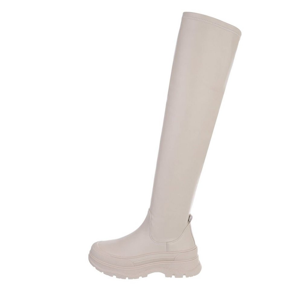 Ital-Design Damen Party & Clubwear Plateaustiefel Blockabsatz Overknees in Beige