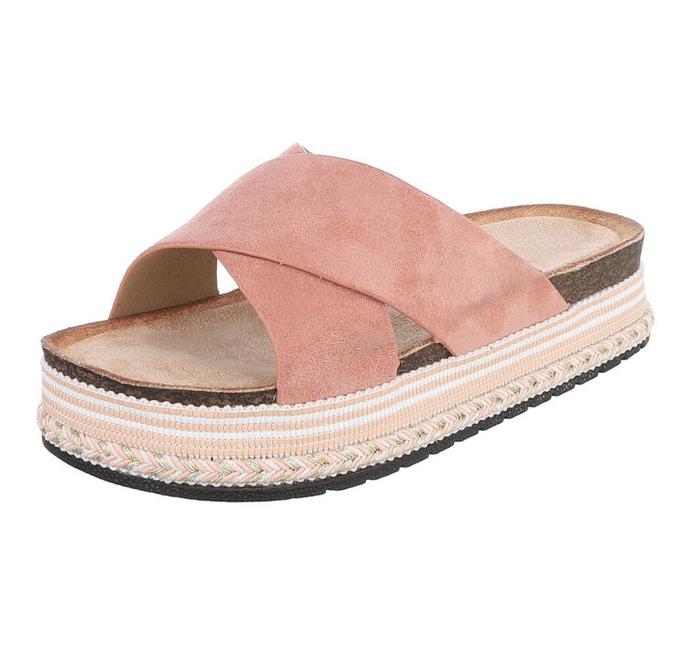 Ital-Design Damen Plateau-Pantolette mit Kreuzbanddesign Plateausandaletten (91895560) Flach Pantoletten in Altrosa