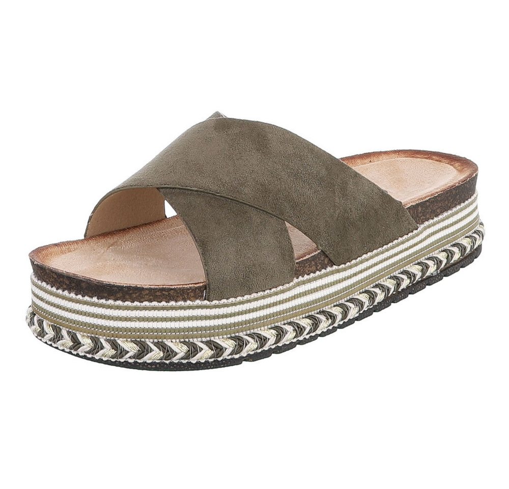 Ital-Design Damen Plateau-Pantolette mit Kreuzbanddesign Plateausandaletten (91895571) Flach Pantoletten in Grün