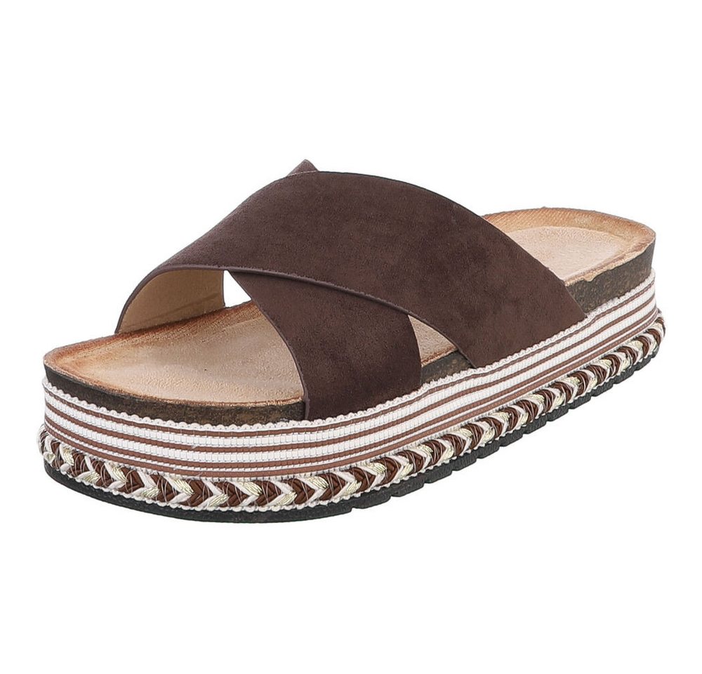 Ital-Design Damen Plateau-Pantolette mit Kreuzbanddesign Plateausandaletten (91895580) Flach Pantoletten in Braun