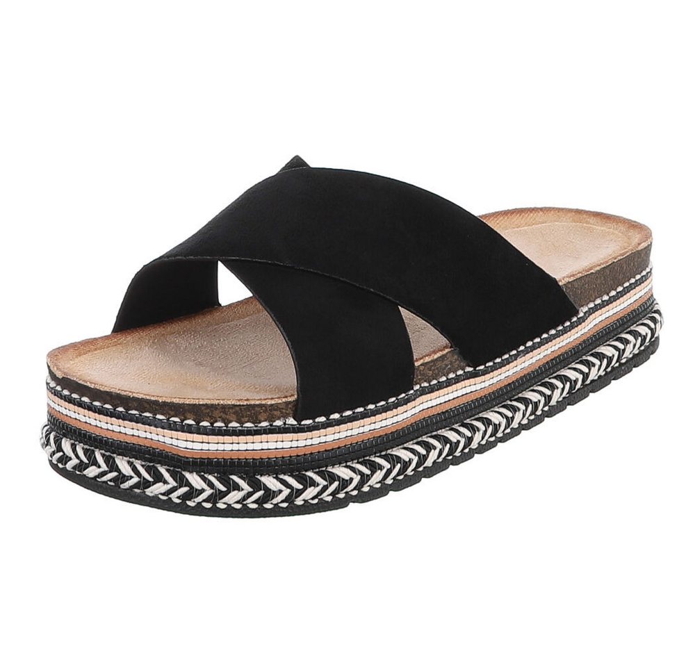 Ital-Design Damen Plateau-Pantolette mit Kreuzbanddesign Plateausandaletten (91895586) Flach Pantoletten in Schwarz