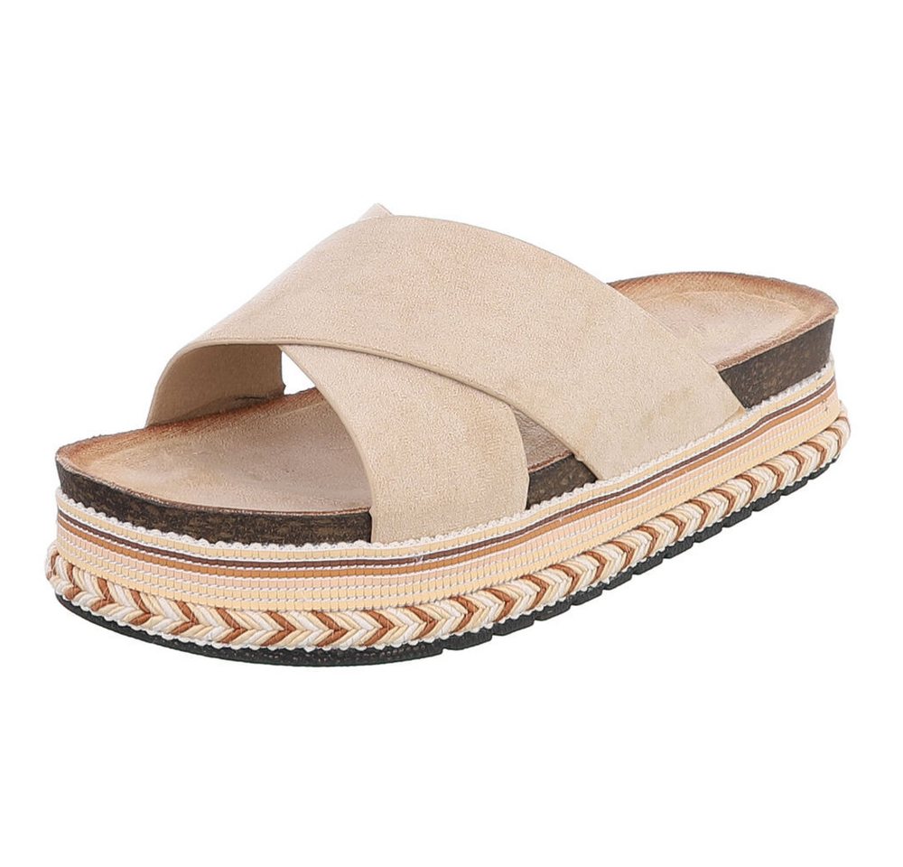 Ital-Design Damen Plateau-Pantolette mit Kreuzbanddesign Plateausandaletten (91895591) Flach Pantoletten in Beige