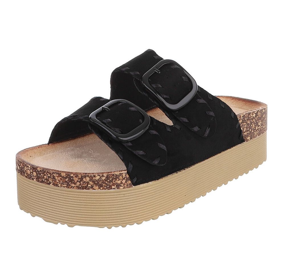 Ital-Design Damen Plateau-Pantolette mit Schnallen und Zierprägung Plateausandaletten (91895614) Flach Pantoletten in Schwarz