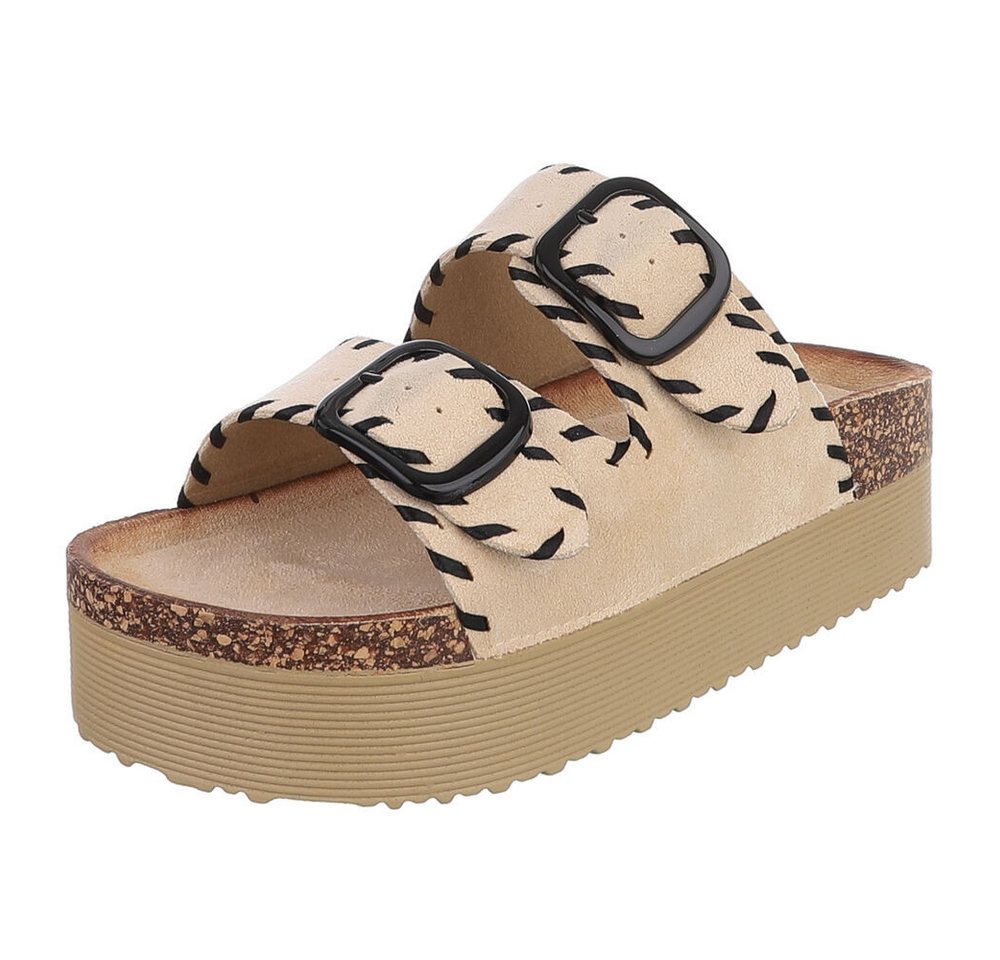 Ital-Design Damen Plateau-Pantolette mit Schnallen und Zierprägung Plateausandaletten (91895619) Flach Pantoletten in Beige