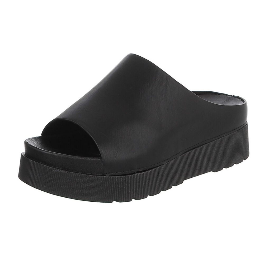 Ital-Design Damen Plateau Sandale Slip-on mit offener Zehenpartie Plateausandaletten (91849194) Keilabsatz/Wedge Keilsandaletten in Schwarz