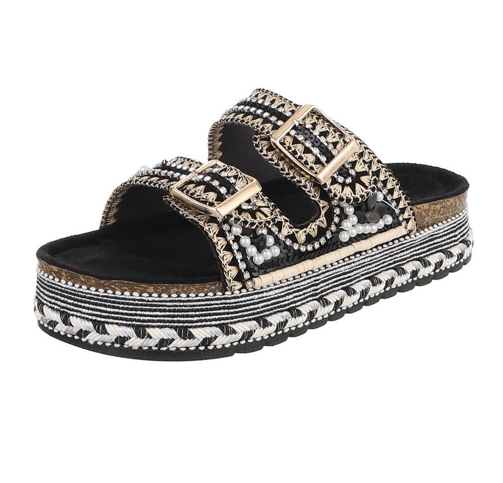 Ital-Design Damen Plateau Sandalette mit Schnallen & Zierdetails Plateausandaletten (91895644) Flach Pantoletten in Schwarz