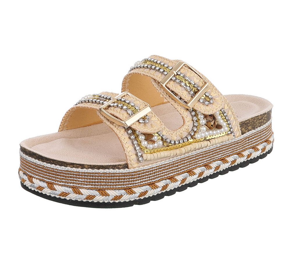 Ital-Design Damen Plateau Sandalette mit Schnallen & Zierdetails Plateausandaletten (91895653) Flach Pantoletten in Beige