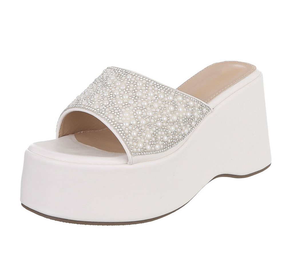 Ital-Design Damen Plateau-Slipper mit Keilsohle und offenem Design Plateausandaletten (91895886) Keilabsatz/Wedge Keilsandaletten in Weiß