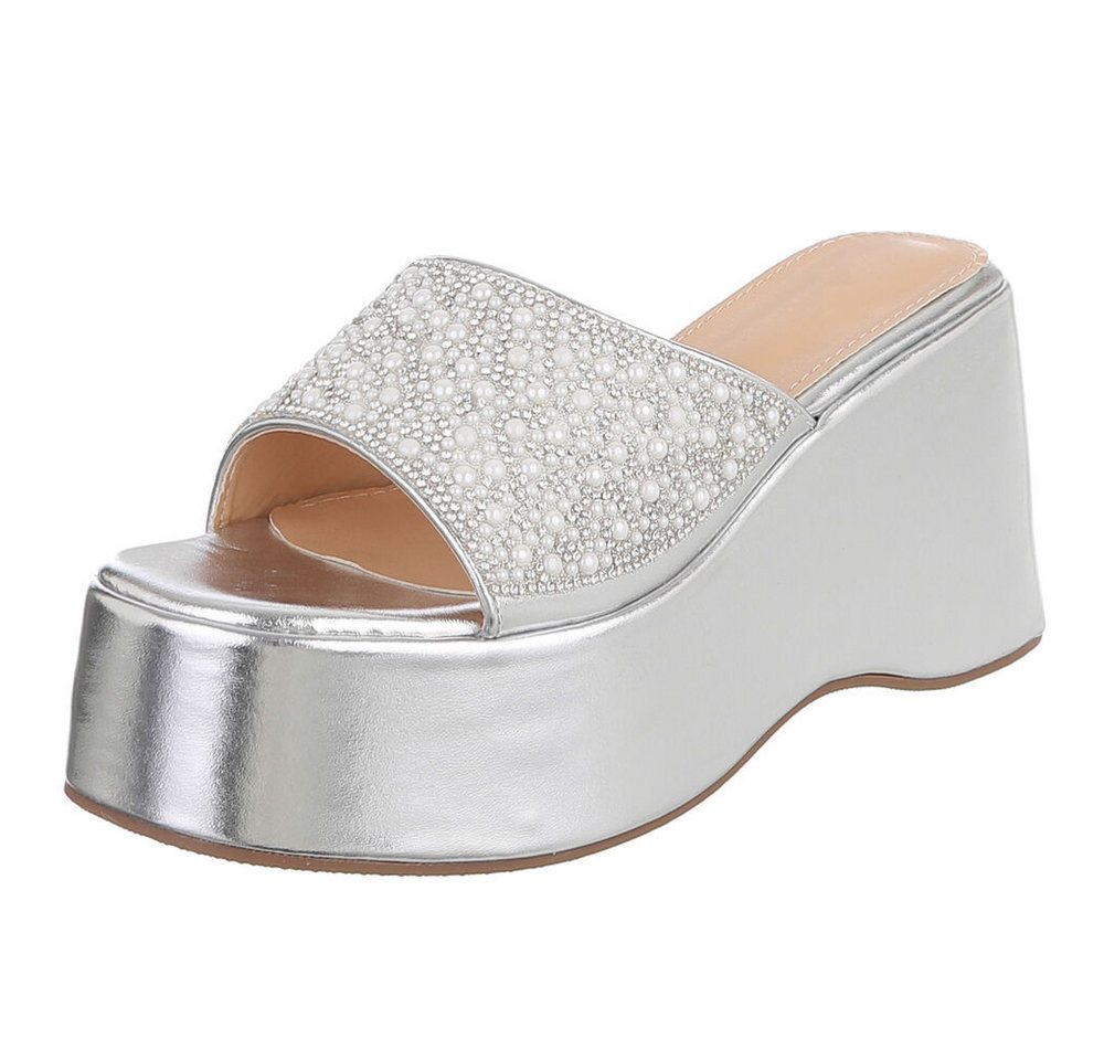 Ital-Design Damen Plateau-Slipper mit Keilsohle und offenem Design Plateausandaletten (91895889) Keilabsatz/Wedge Keilsandaletten in Silber