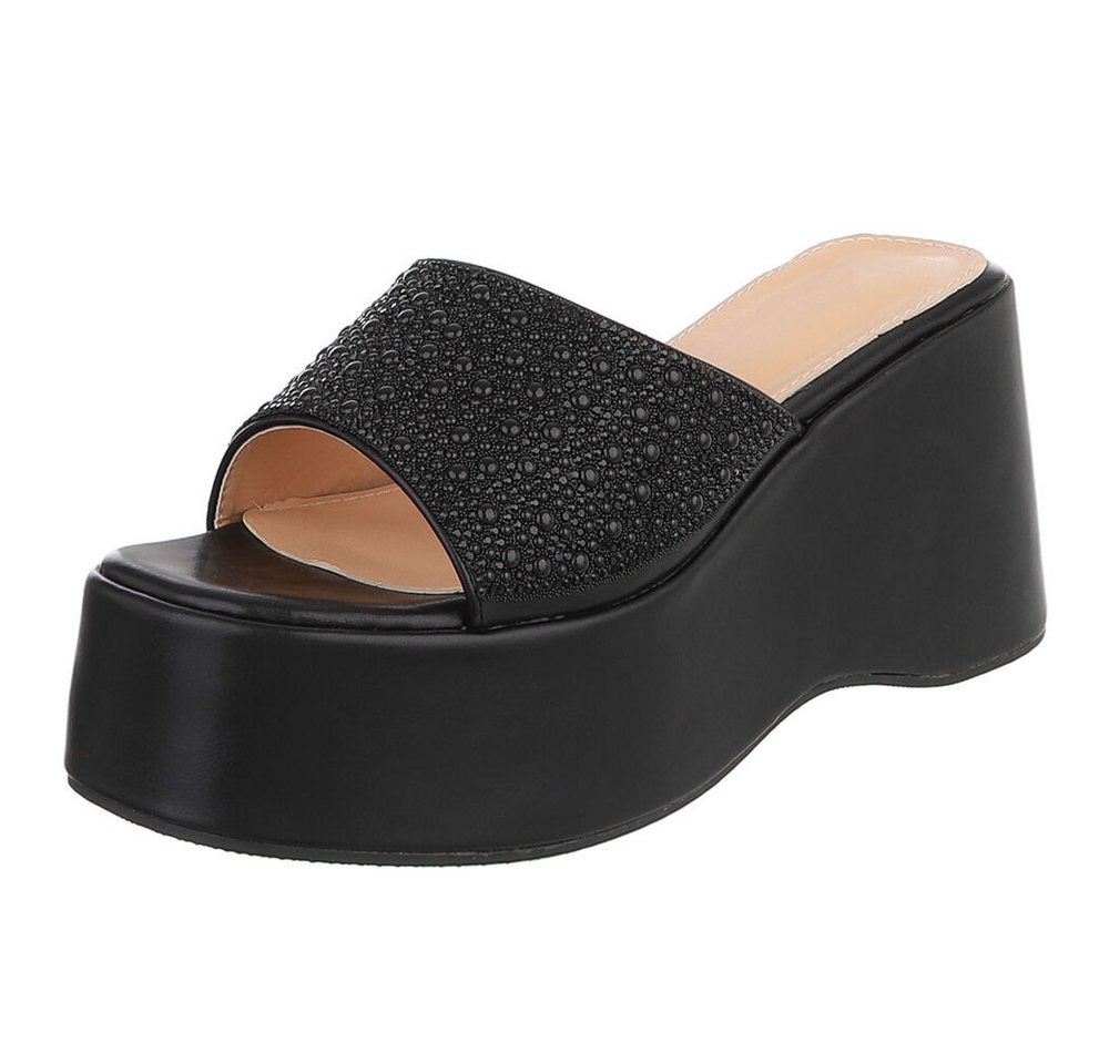 Ital-Design Damen Plateau-Slipper mit Keilsohle und offenem Design Plateausandaletten (91895898) Keilabsatz/Wedge Keilsandaletten in Schwarz