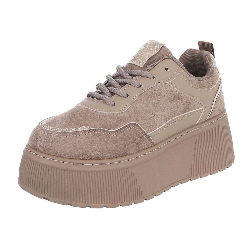 Ital-Design Damen Plateau-Sneaker mit Schnürung für Alltag Sneaker (92002677) Keilabsatz/Wedge Sneakers Low in Hellbraun
