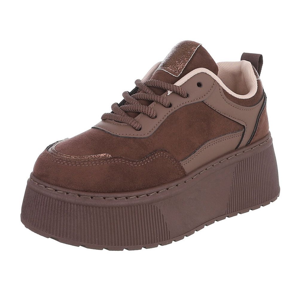 Ital-Design Damen Plateau-Sneaker mit Schnürung für Alltag Sneaker (92002682) Keilabsatz/Wedge Sneakers Low in Braun