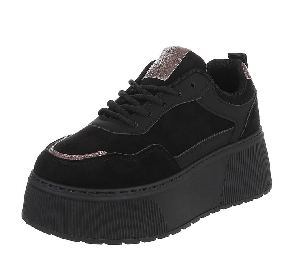 Ital-Design Damen Plateau-Sneaker mit Schnürung für Alltag Sneaker (92002686) Keilabsatz/Wedge Sneakers Low in Schwarz