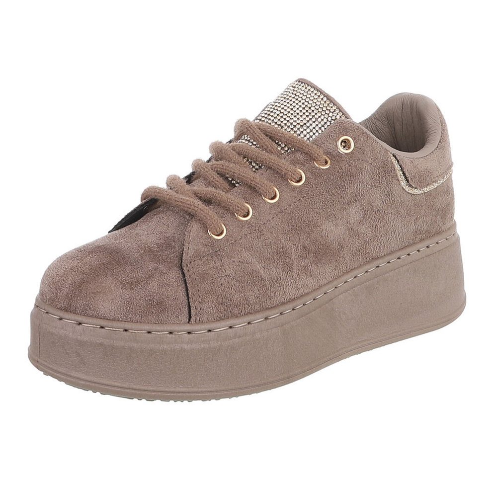 Ital-Design Damen Plateau Sneaker mit Schnürung und Zierdetails Sneaker (92002613) Keilabsatz/Wedge Sneakers Low in Hellbraun