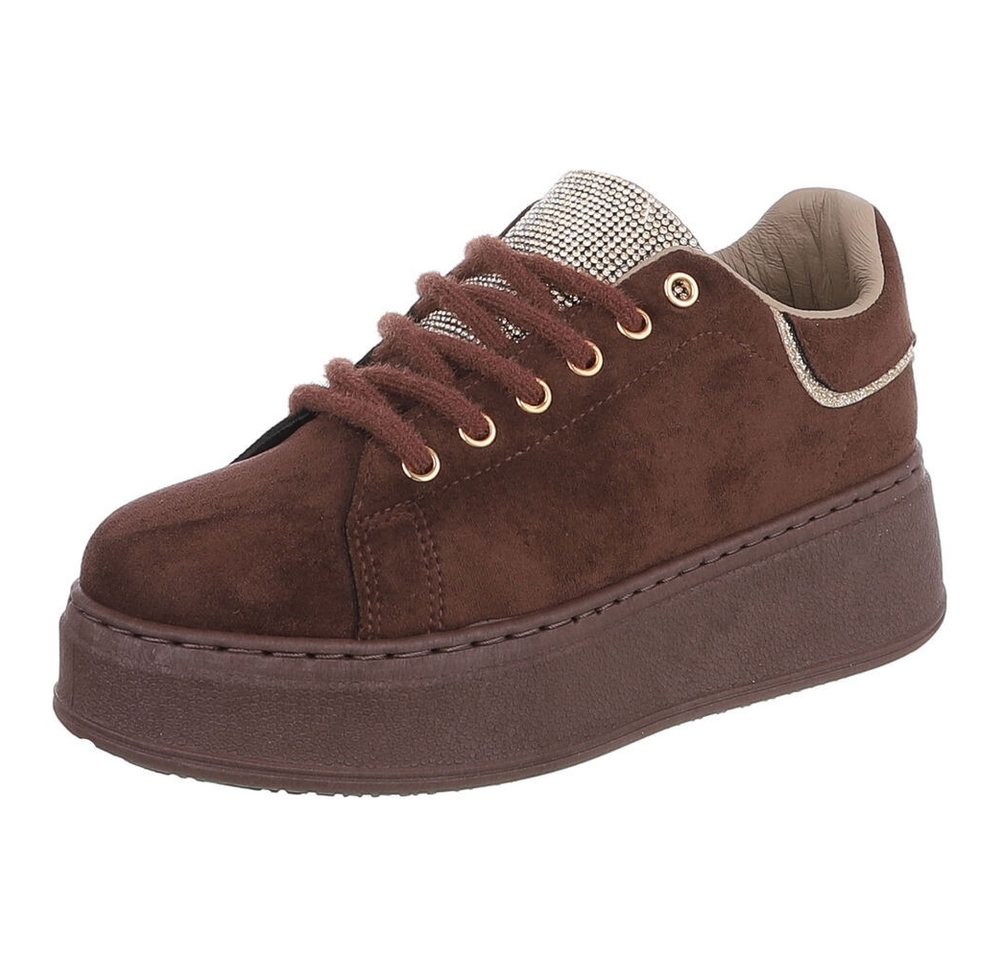 Ital-Design Damen Plateau Sneaker mit Schnürung und Zierdetails Sneaker (92002622) Keilabsatz/Wedge Sneakers Low in Braun
