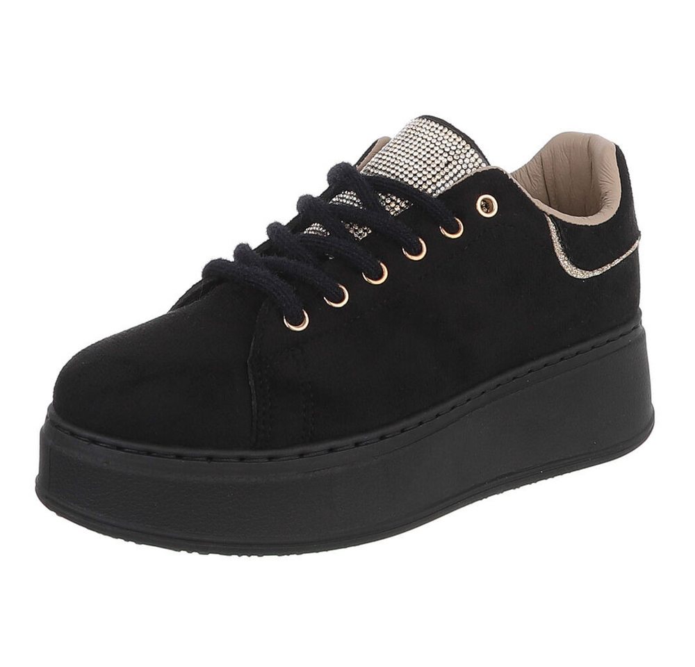 Ital-Design Damen Plateau Sneaker mit Schnürung und Zierdetails Sneaker (92002628) Keilabsatz/Wedge Sneakers Low in Schwarz