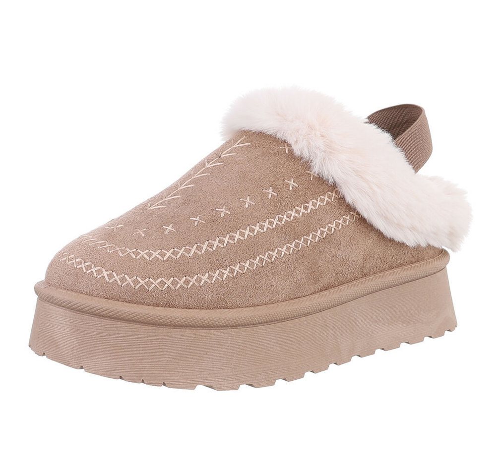 Ital-Design Damen Plüsch Slip-On Schuhe für Alltag und Freizeit Snowboots (90457919) Flach Stiefeletten in Hellbraun