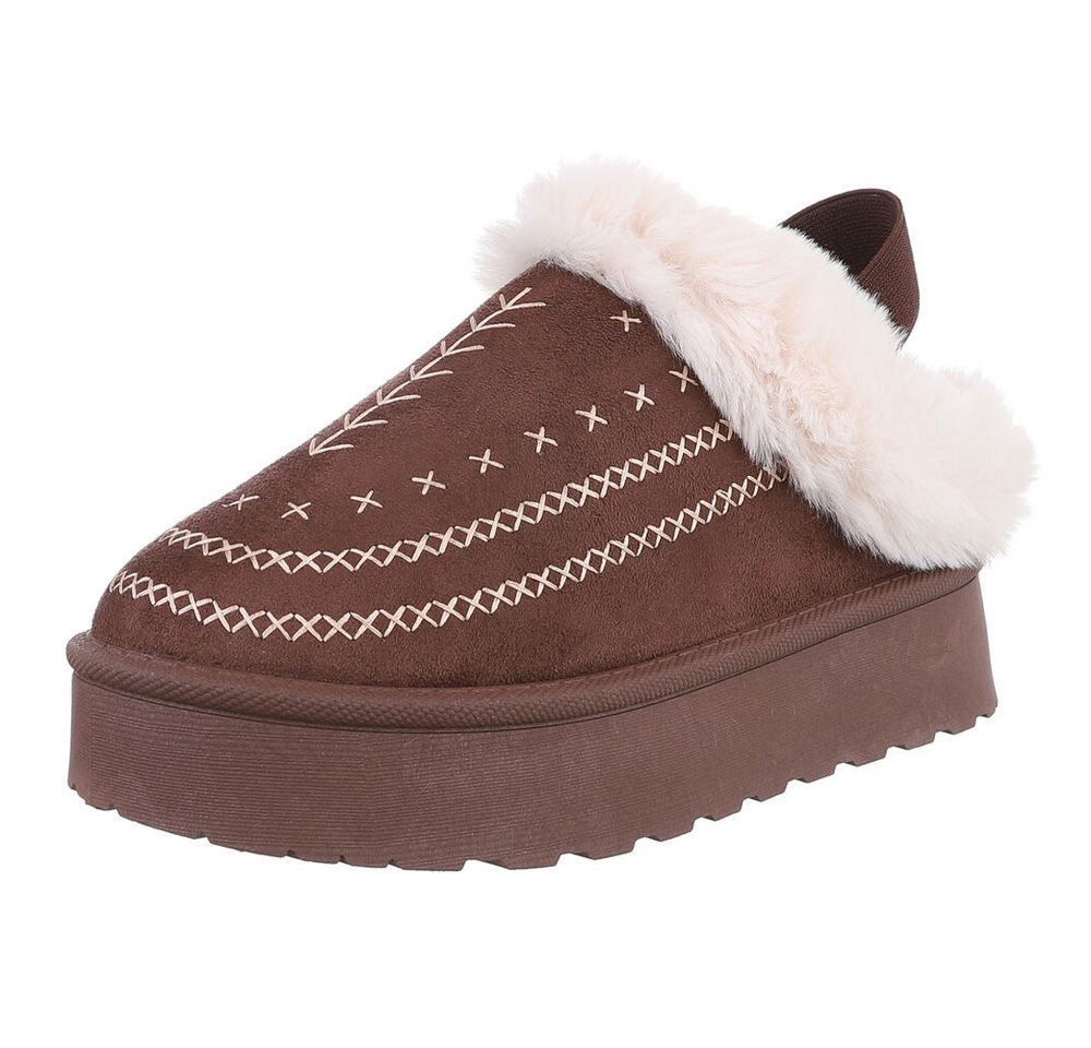 Ital-Design Damen Plüsch Slip-On Schuhe für Alltag und Freizeit Snowboots (90457927) Flach Stiefeletten in Braun