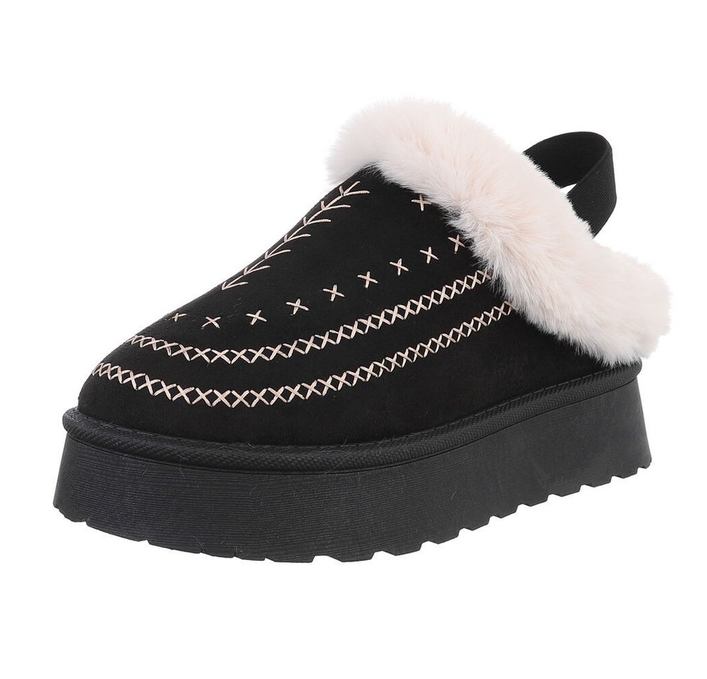 Ital-Design Damen Plüsch Slip-On Schuhe für Alltag und Freizeit Snowboots (90457932) Flach Stiefeletten in Schwarz