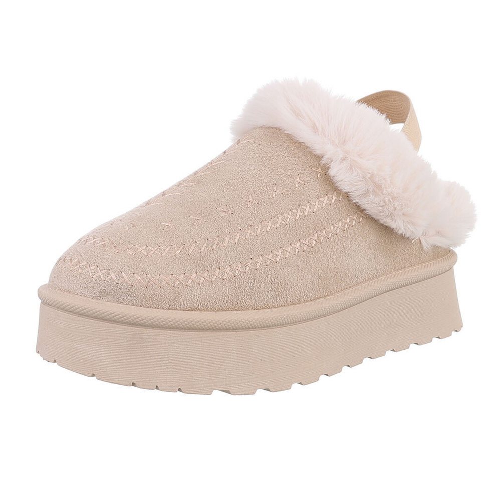 Ital-Design Damen Plüsch Slip-On Schuhe für Alltag und Freizeit Snowboots (90457936) Flach Stiefeletten in Beige
