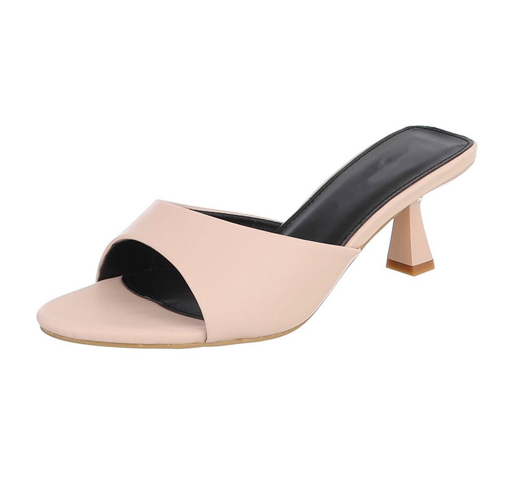 Ital-Design Damen Sandale Blockabsatz Slip-On elegant sommerlich Pantolette (91895736) Pfennig-/Stilettoabsatz Sandalen & Sandaletten in Beige