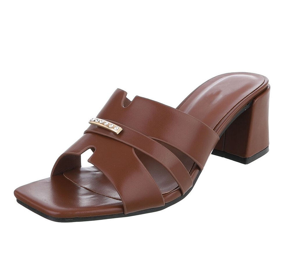 Ital-Design Damen Sandale mit Blockabsatz und Schmuckdetail Pantolette (91970779) Blockabsatz Sandalen & Sandaletten in Braun