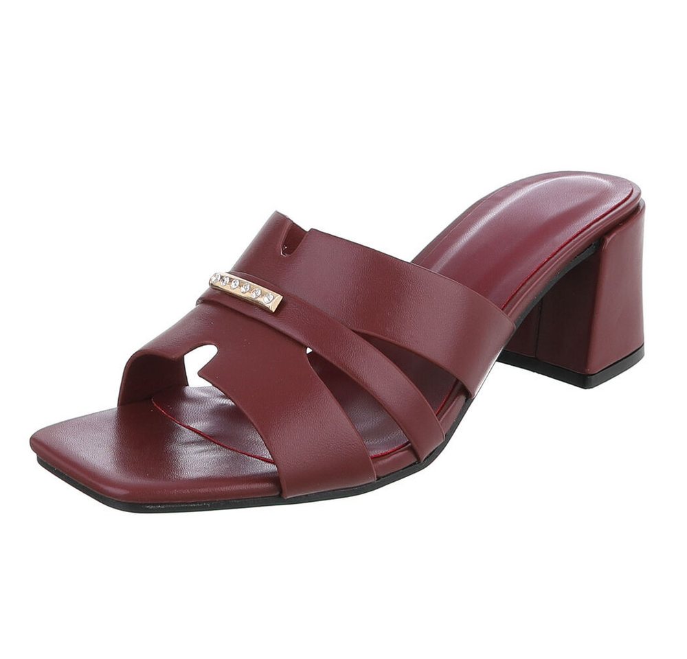 Ital-Design Damen Sandale mit Blockabsatz und Schmuckdetail Pantolette (91970784) Blockabsatz Sandalen & Sandaletten in Bordeaux
