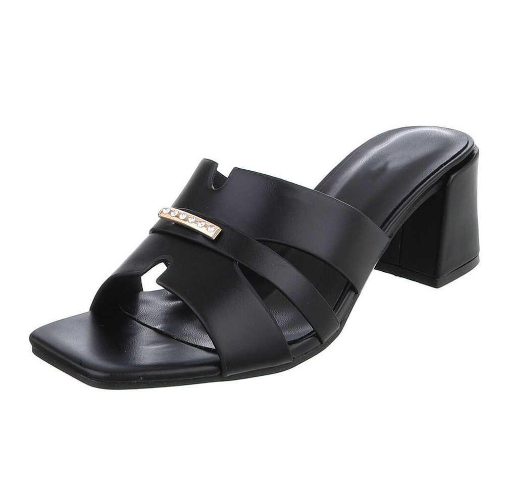 Ital-Design Damen Sandale mit Blockabsatz und Schmuckdetail Pantolette (91970793) Blockabsatz Sandalen & Sandaletten in Schwarz